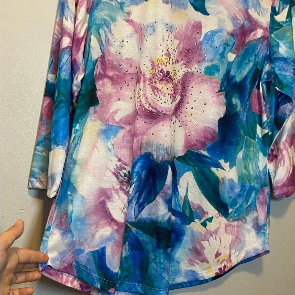 Allison Daley Blouse Bundle of 2 Womens Medium Floral Multicolor 3/4 Sleeve Tops - Picture 5 of 17